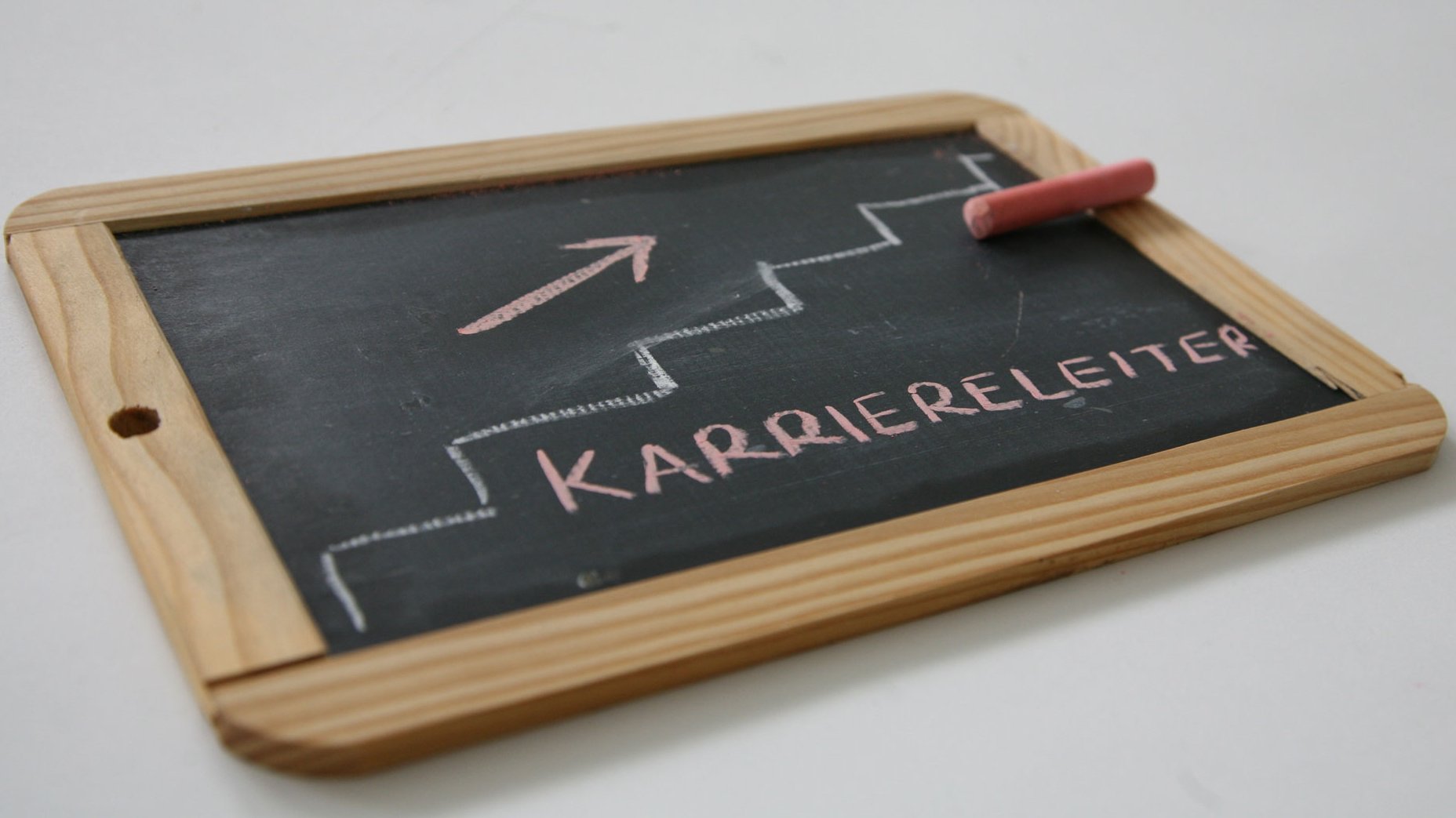 Auf einer Tafel steht "Karriereleiter".