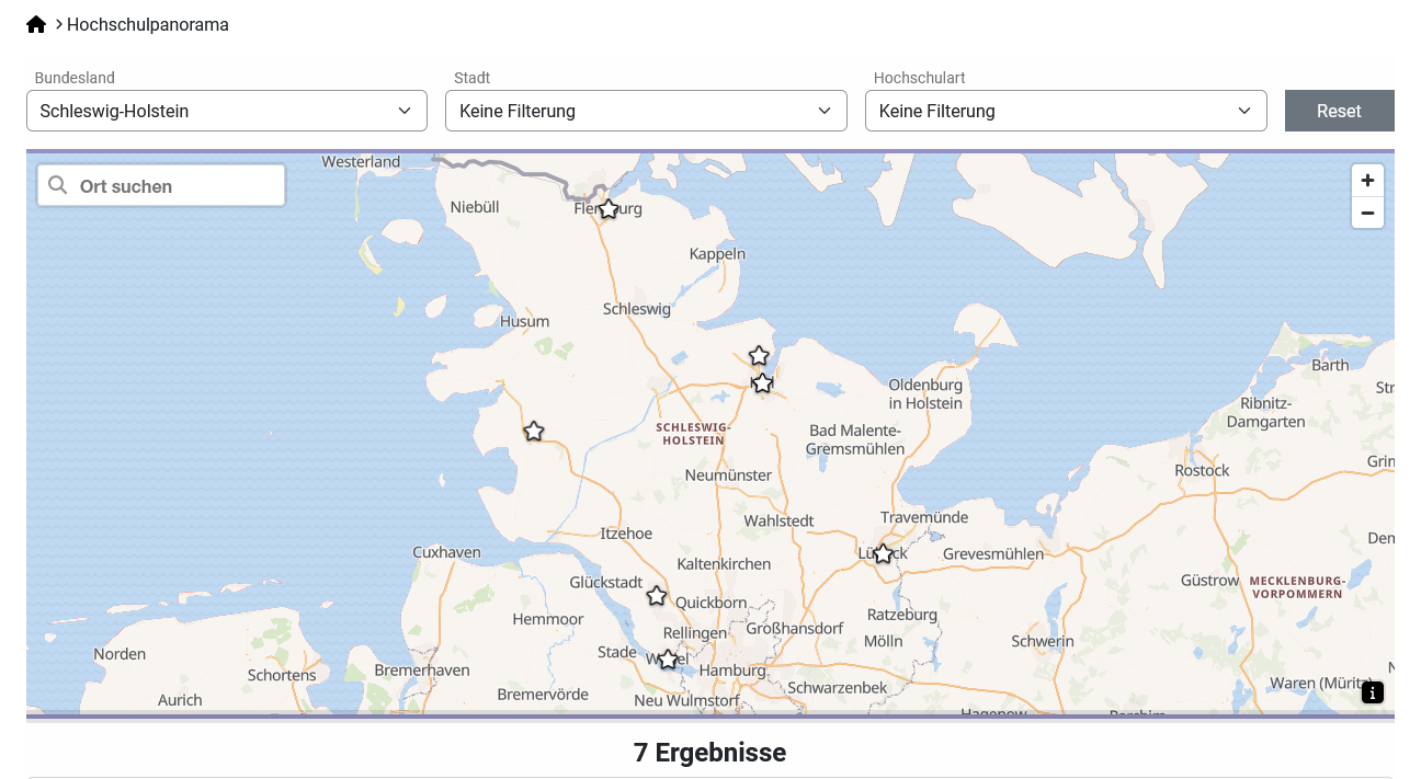 Screenshot der interaktiven Deutschlandkarte im Hochschulpanorama