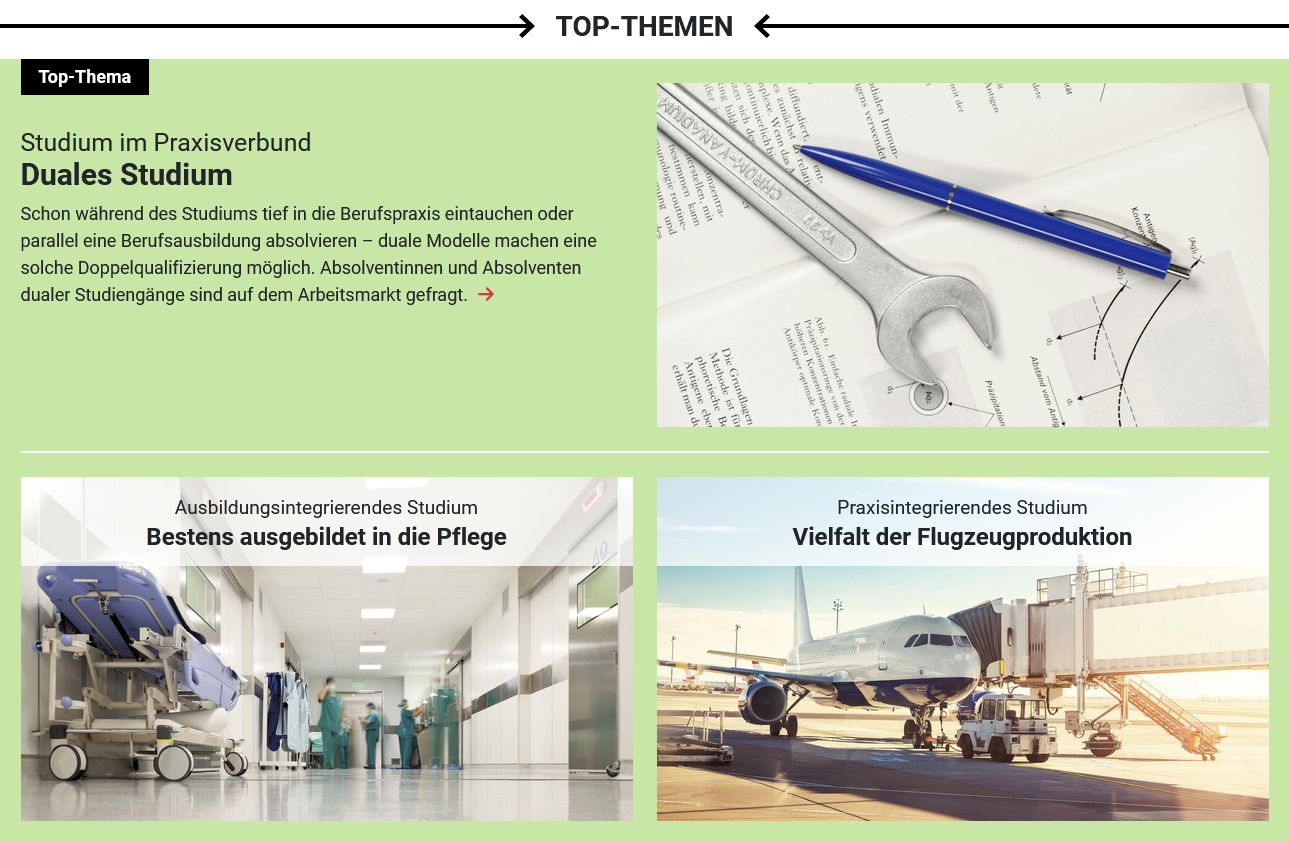 Screenshot der Start-Seite von studienwahl.de (mittlerer Teil)